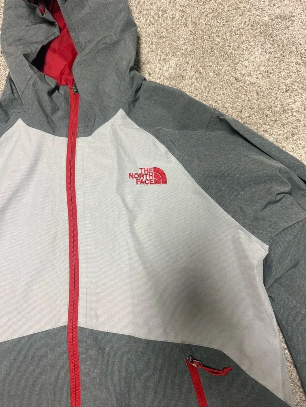 The North Face Dryvent Waterproof Gray Neon Orange Hooded Full Zip Jacket S